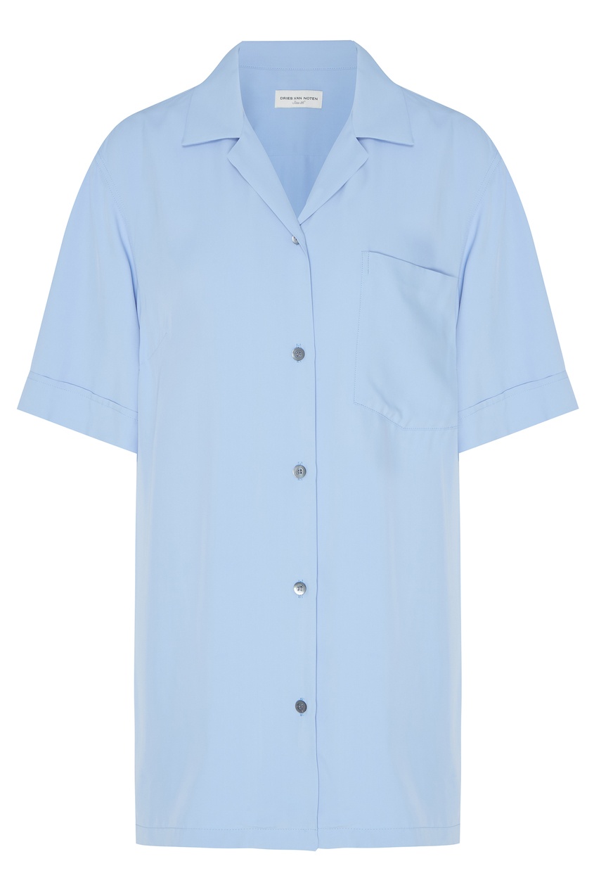 фото Голубая рубашка с коротким рукавом dries van noten