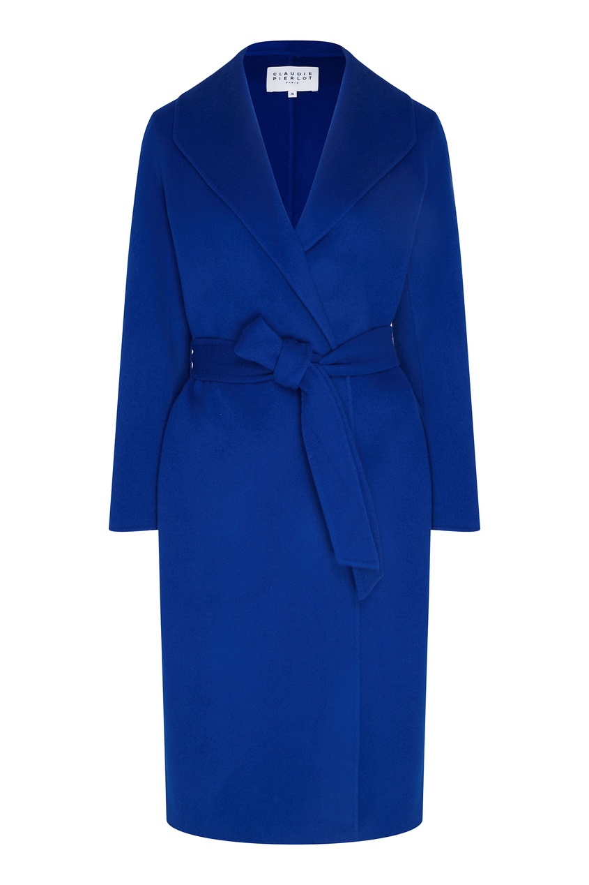 фото Синее пальто на запах с поясом Claudie pierlot