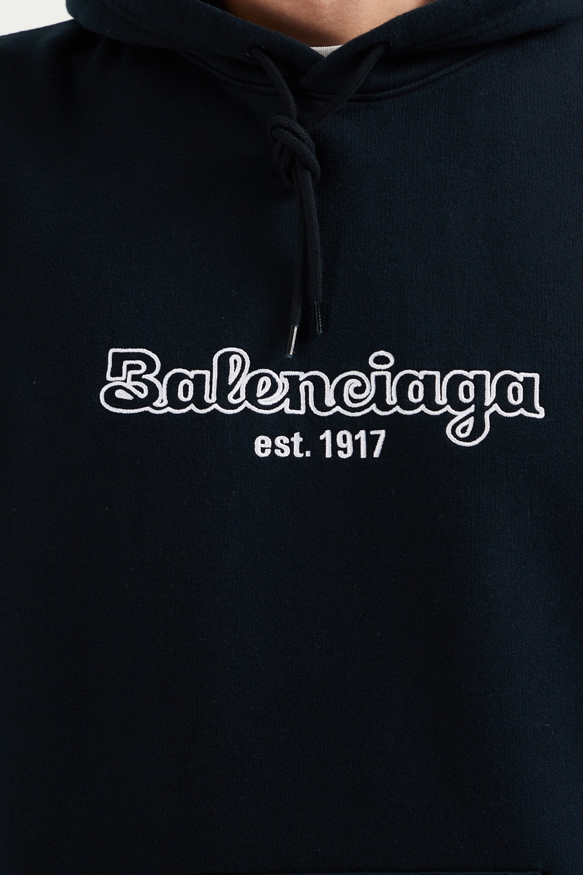 фото Темно-синее худи с вышитым логотипом balenciaga