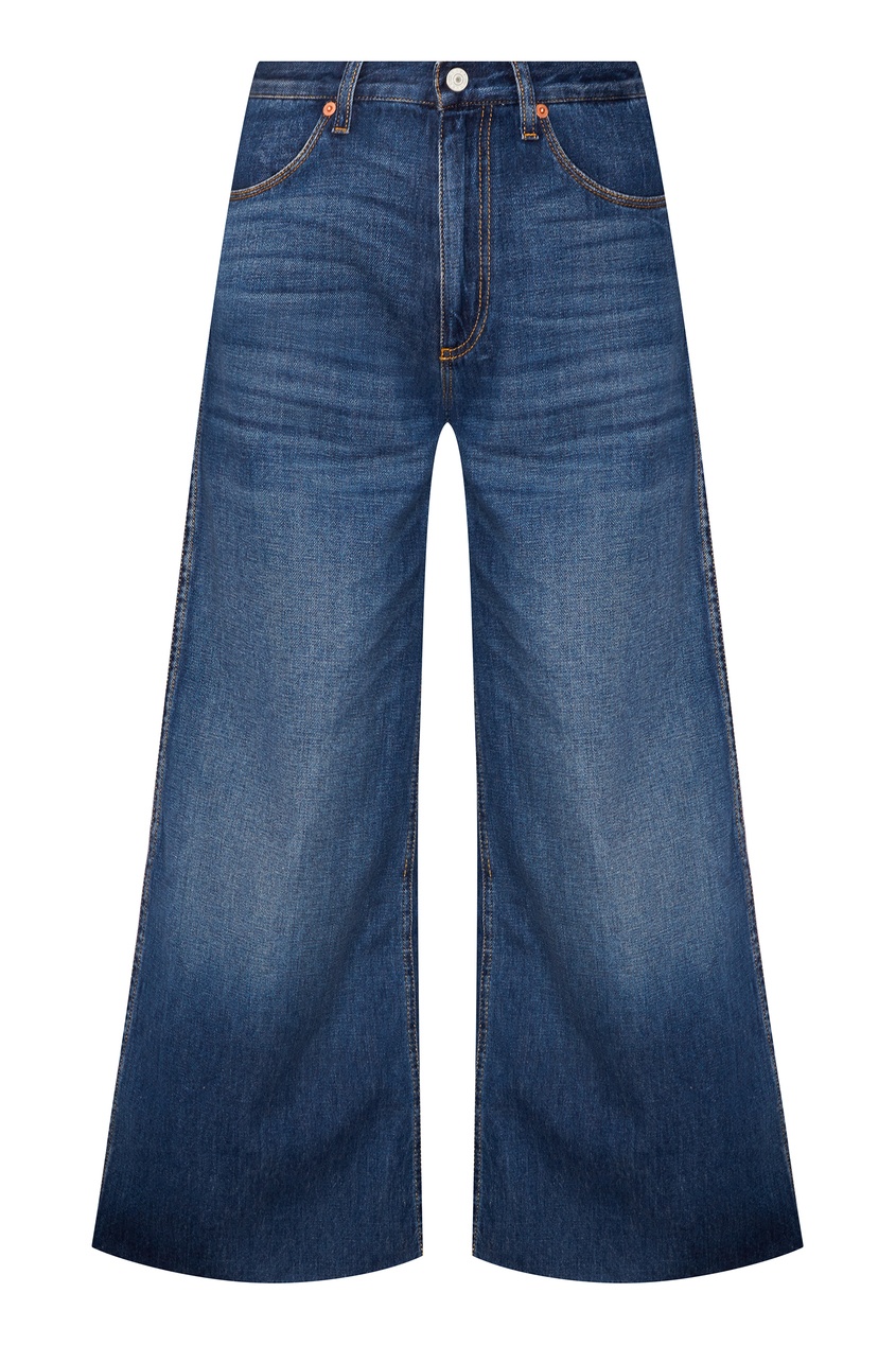 фото Широкие синие джинсы с нашивками gucci