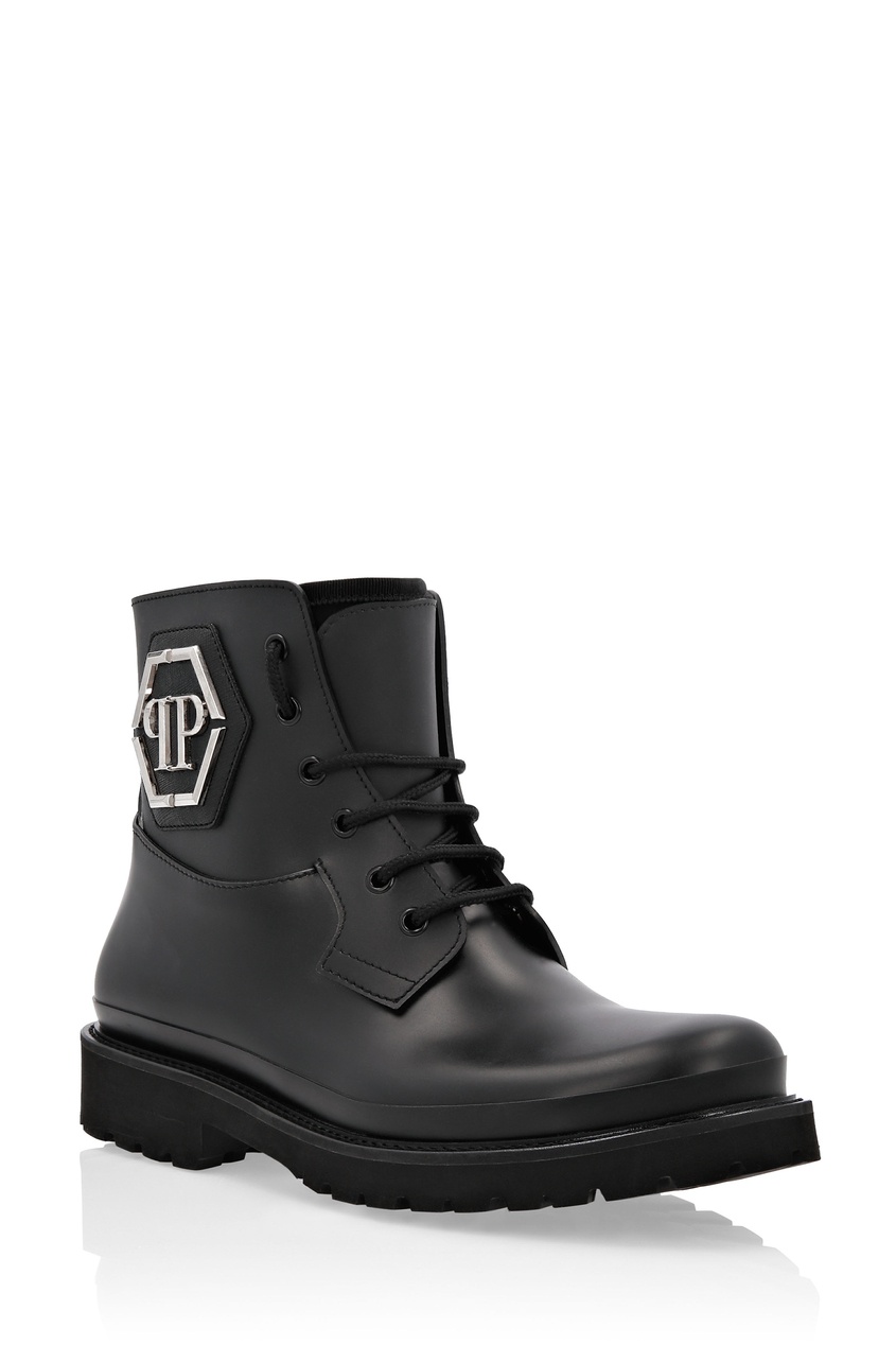 фото Черные ботинки со шнуровкой и монограммой philipp plein