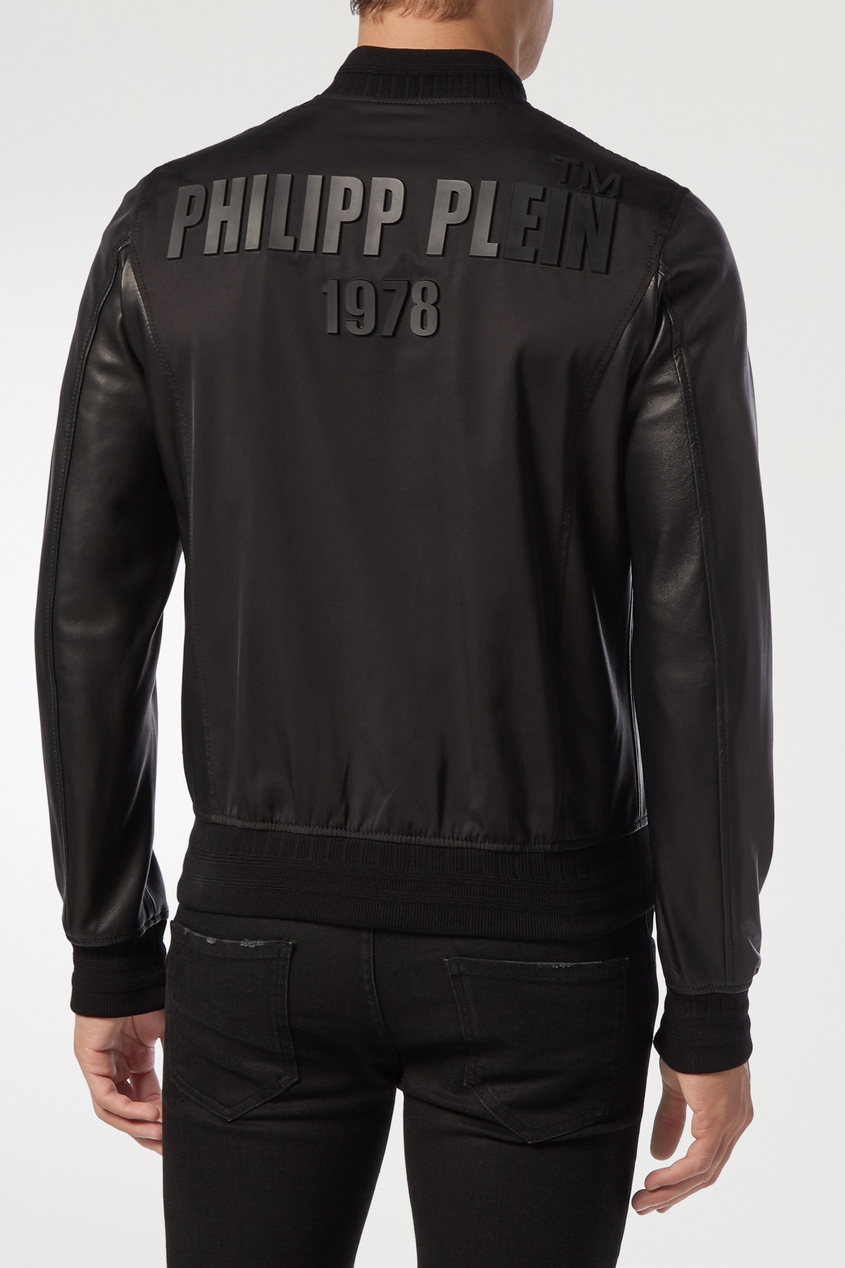 фото Черная кожаная куртка Philipp plein