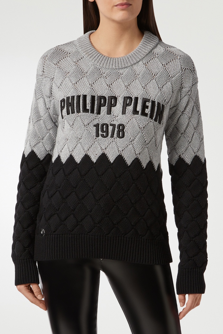 фото Двухцветный вязаный свитер с надписью Philipp plein