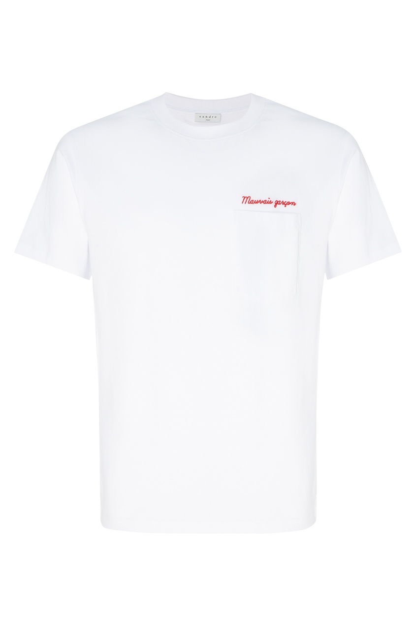 фото Белая футболка с карманом и надписью sandro