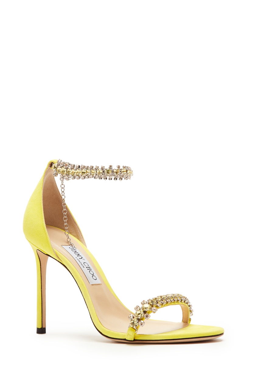 фото Желтые босоножки с декором shiloh 100 jimmy choo