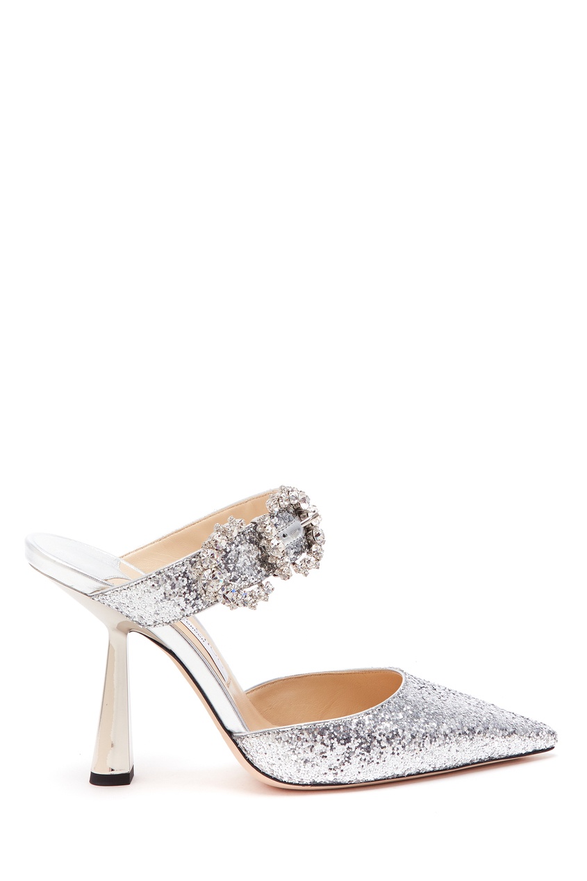 фото Серебристые туфли с глиттером и кристаллами smokey 100 jimmy choo