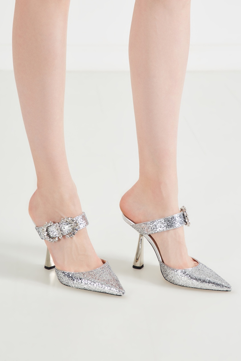 фото Серебристые туфли с глиттером и кристаллами smokey 100 jimmy choo