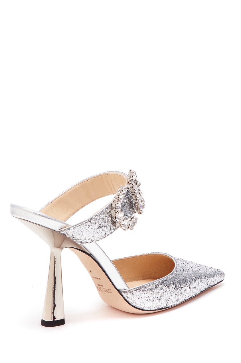 фото Серебристые туфли с глиттером и кристаллами smokey 100 jimmy choo