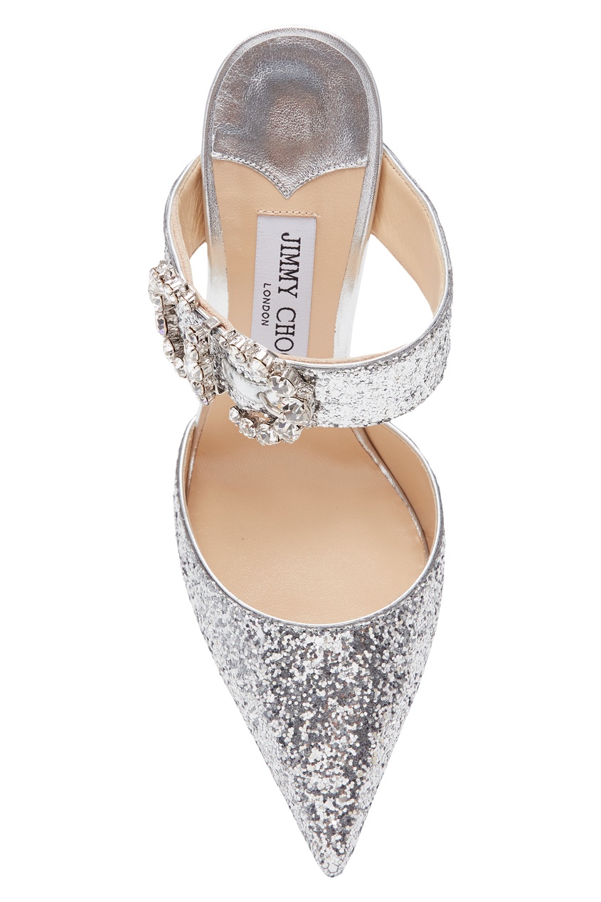 фото Серебристые туфли с глиттером и кристаллами smokey 100 jimmy choo