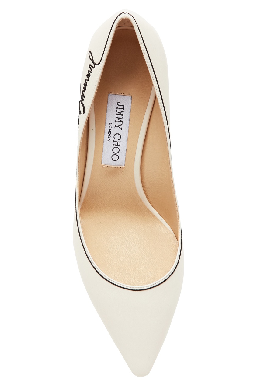 фото Белые туфли с черным логотипом romy 60 jimmy choo