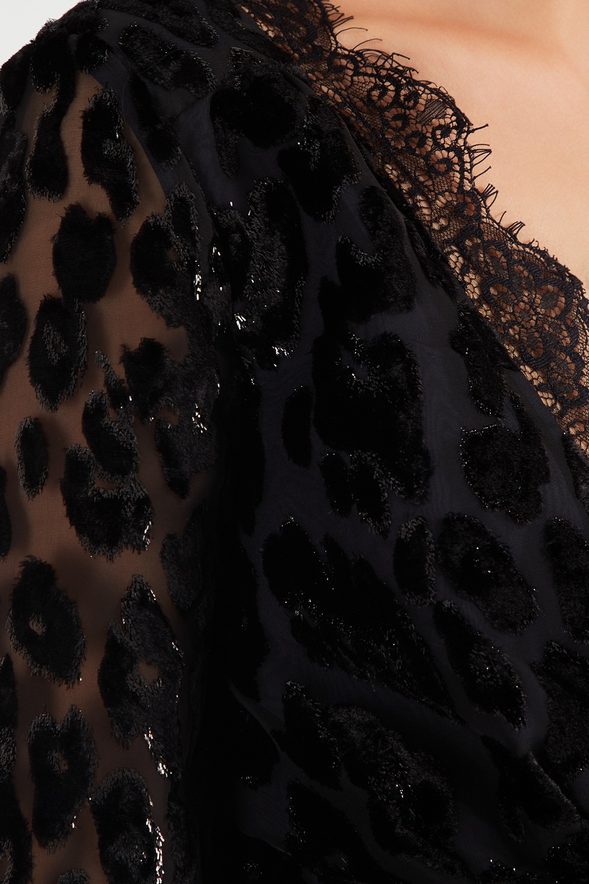 фото Асимметричный черный топ с леопардовым мотивом Self-portrait
