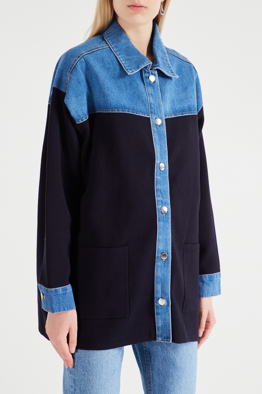 

Комбинированная рубашка с джинсовыми вставками, Синий