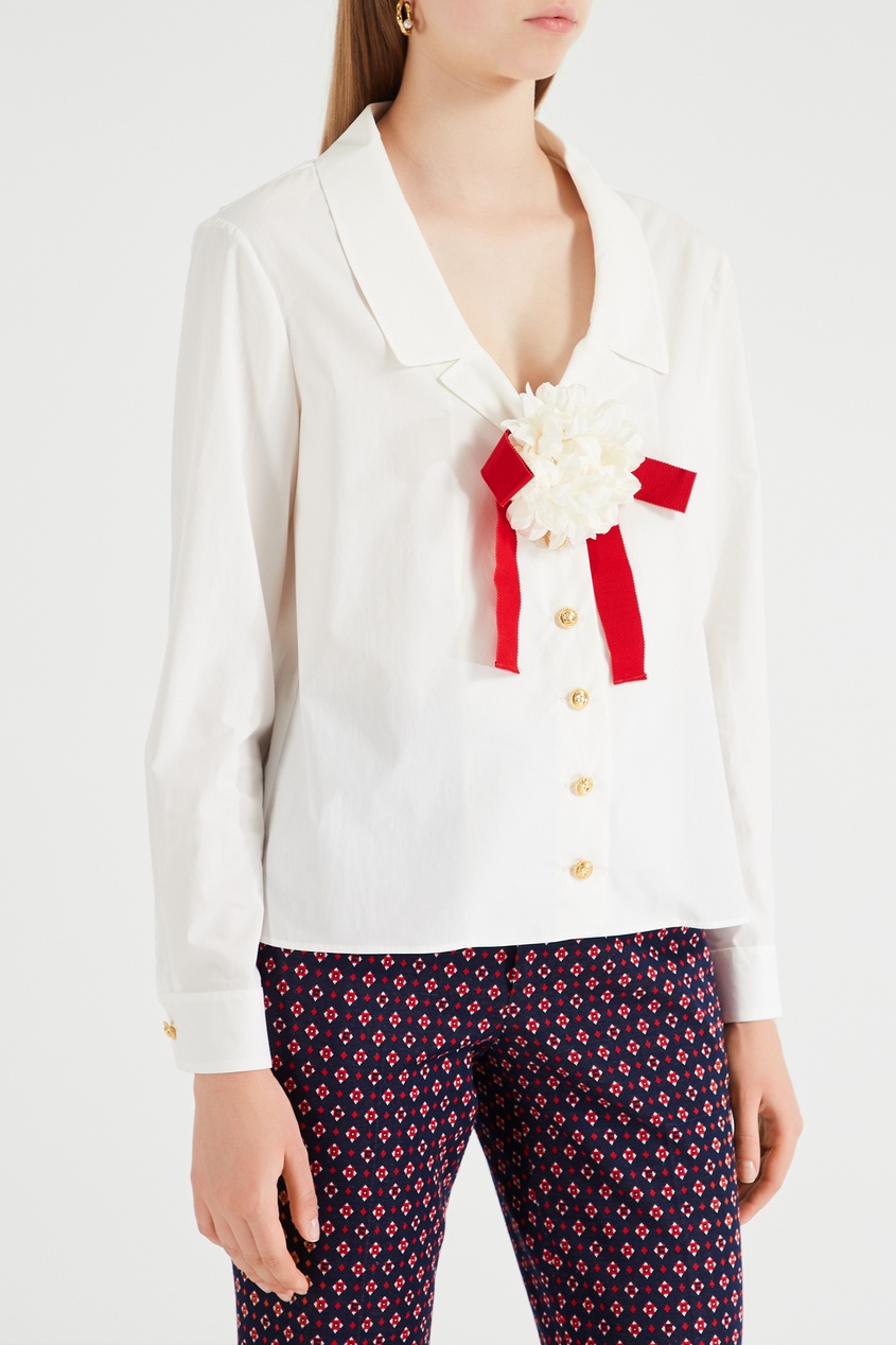 фото Поплиновая блуза с брошью Gucci