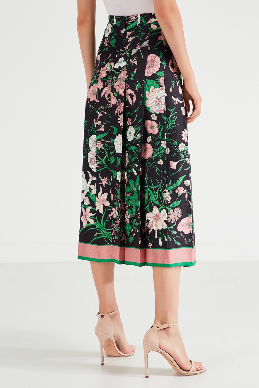 фото Плиссированная шелковая юбка с принтом "flora" gucci