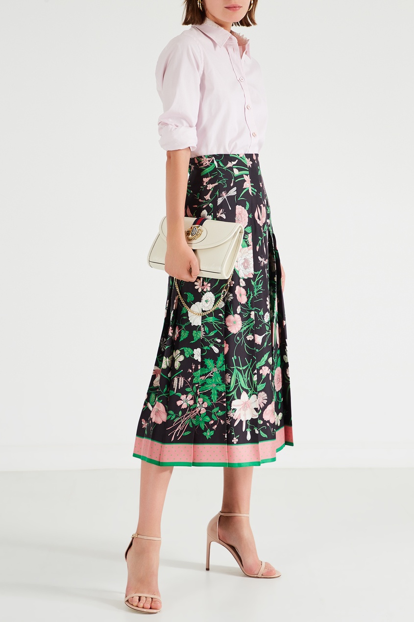фото Плиссированная шелковая юбка с принтом "flora" gucci
