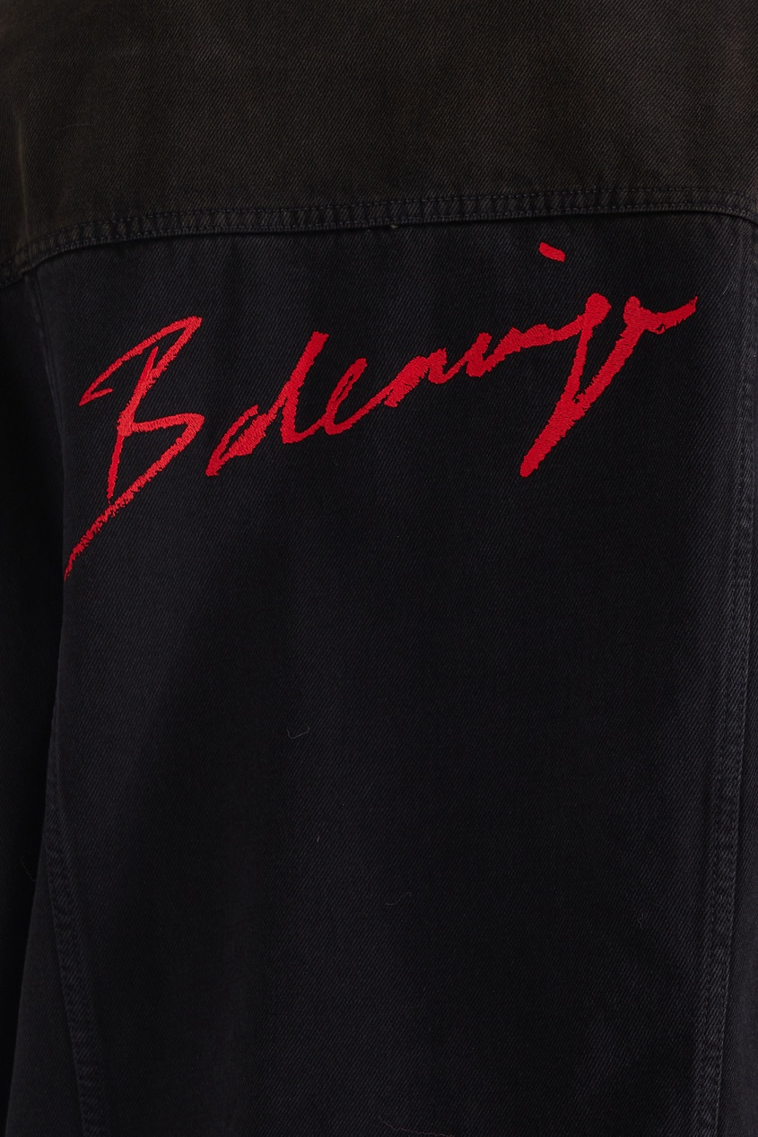 фото Черная джинсовая куртка logo balenciaga