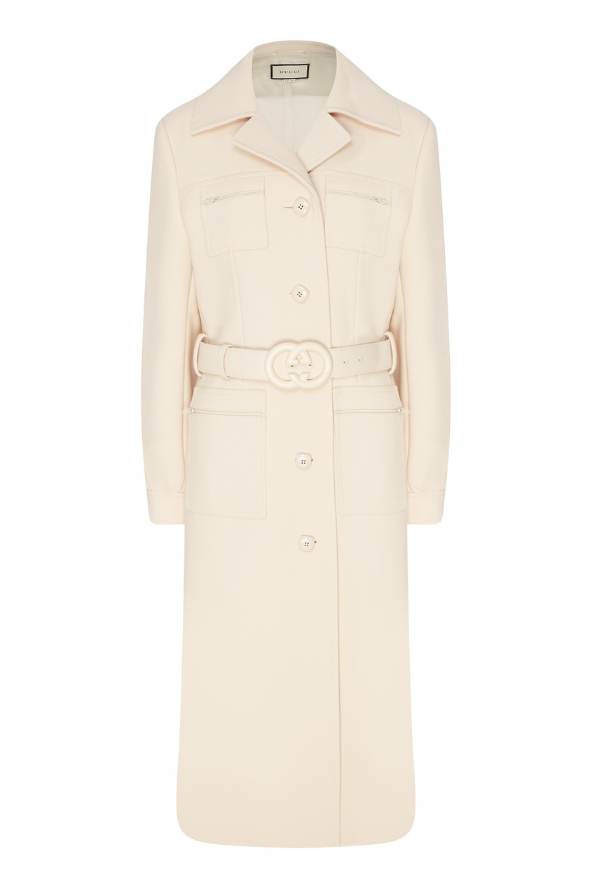 фото Молочно-белое пальто с поясом Gucci