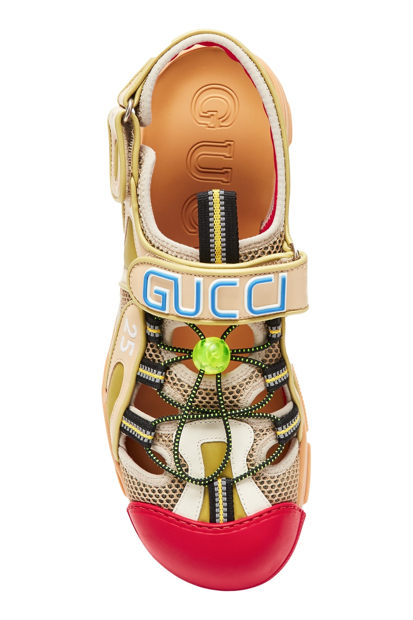 фото Бежевые комбинированные сандалии gucci