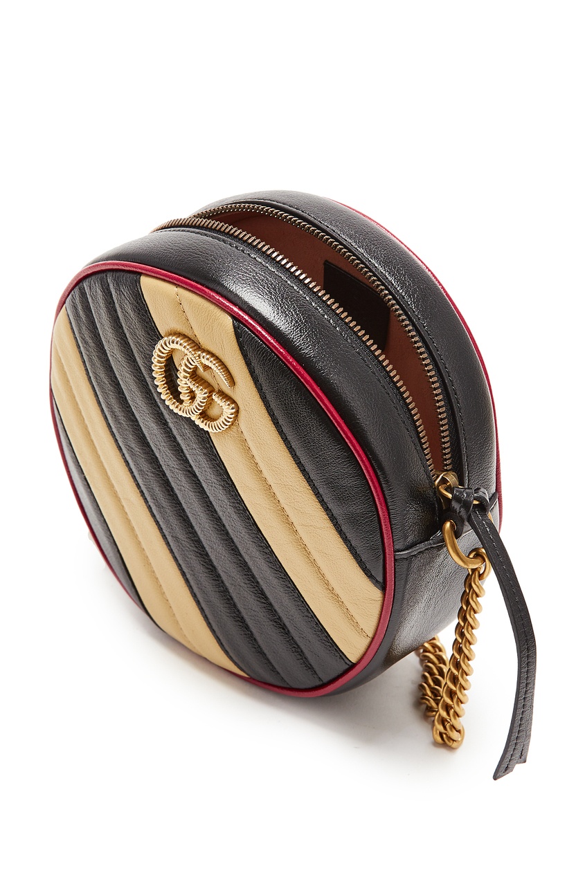 фото Круглая полосатая сумка-кроссбоди GG Marmont Gucci