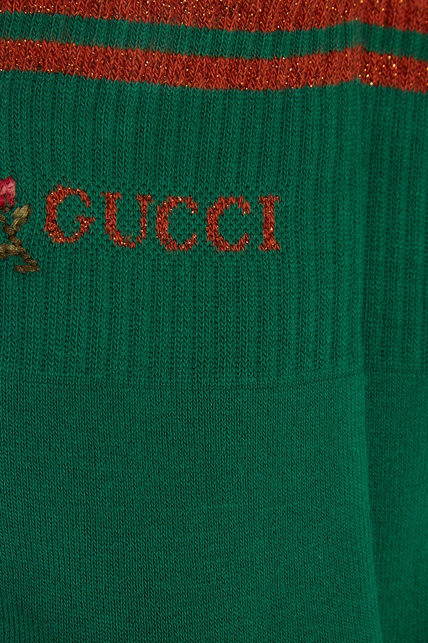 фото Зеленые носки с вышивкой и люрексом gucci