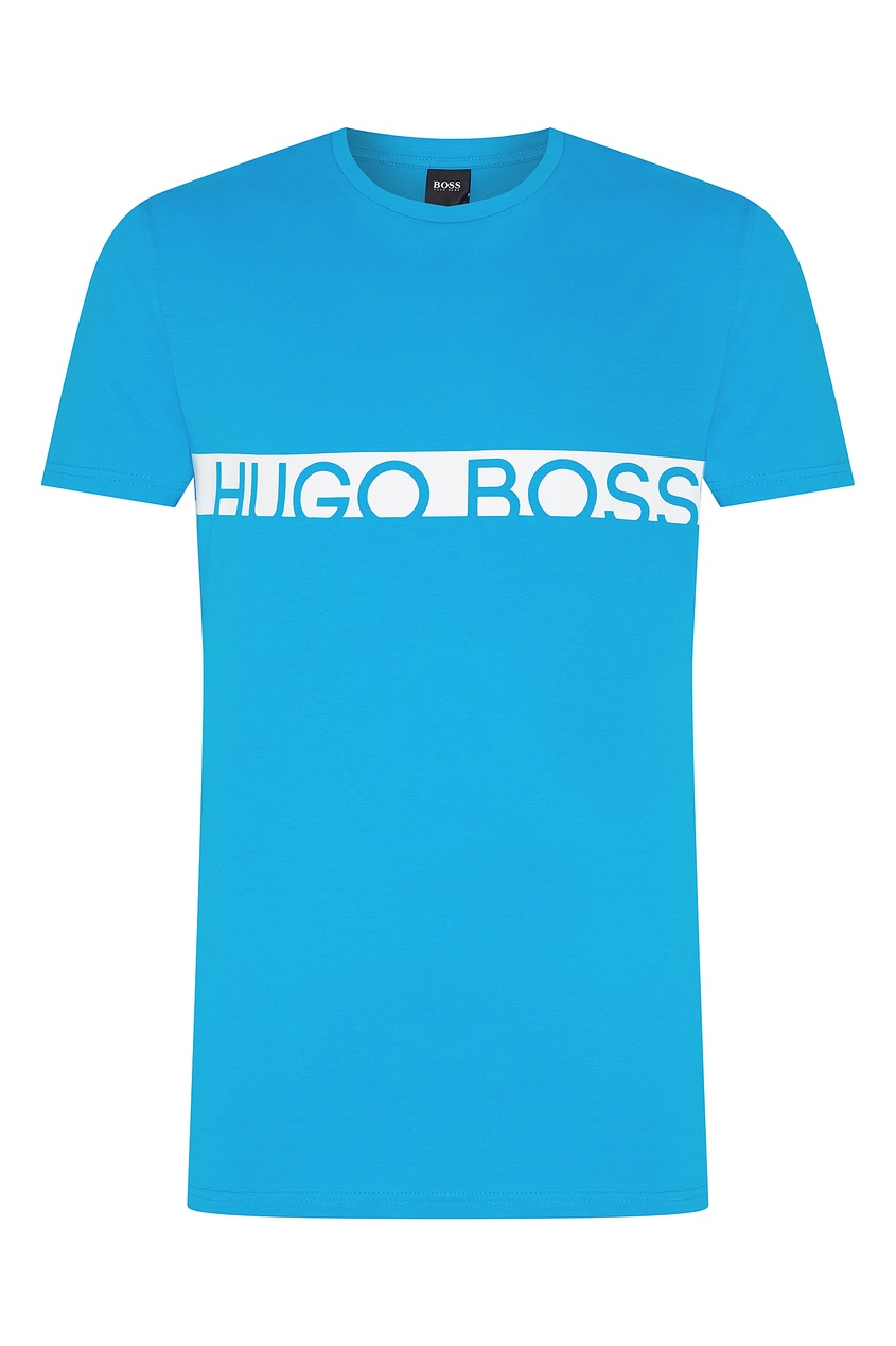 Голубая футболка с контрастным логотипом от Hugo Boss