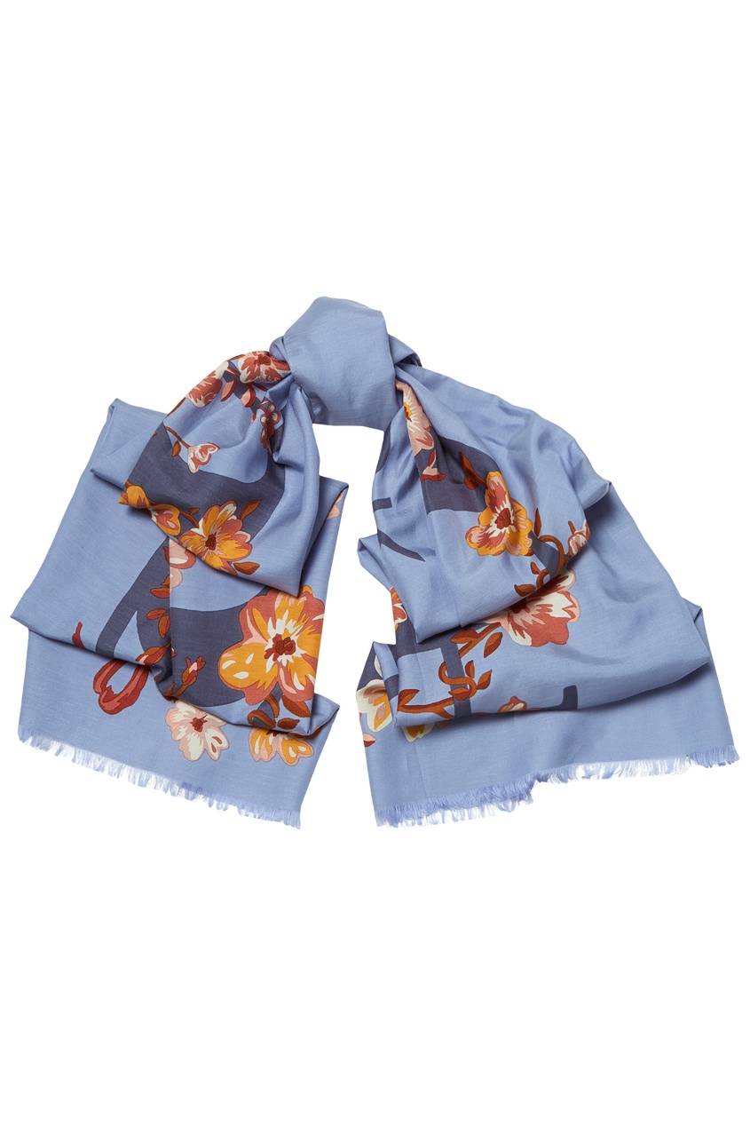 Голубой шарф с цветочным принтом
