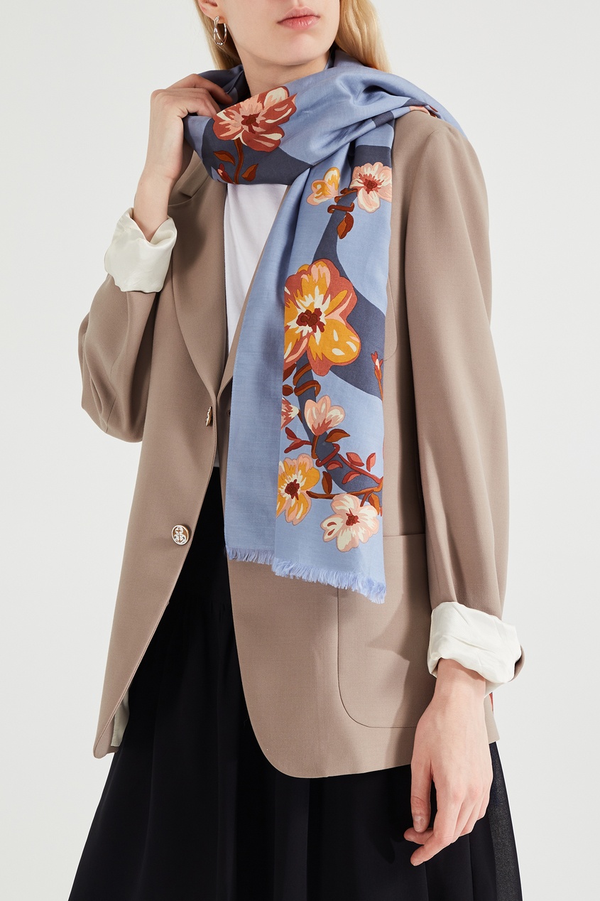 фото Голубой шарф с цветочным принтом Coach