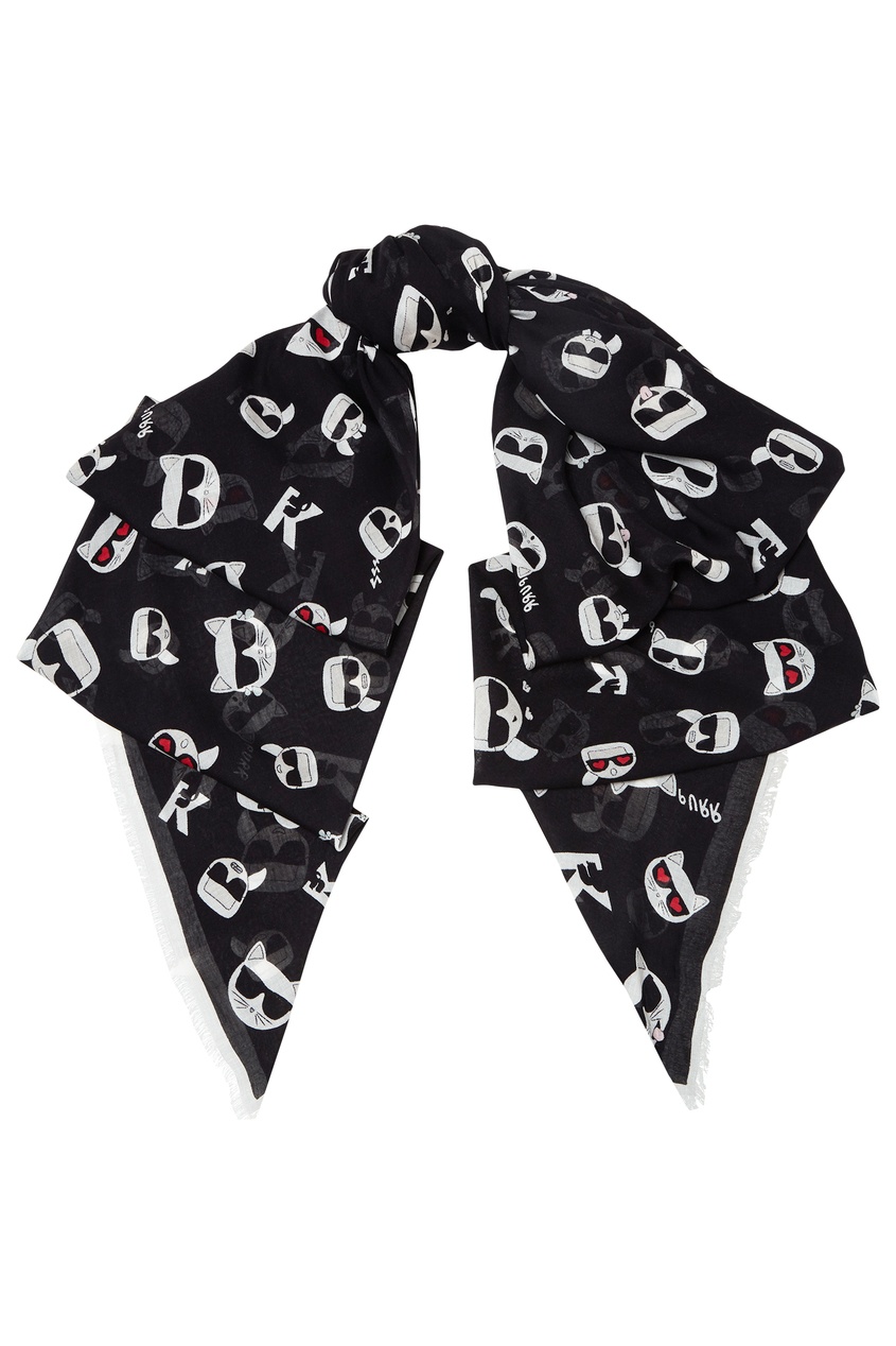фото Черный шарф с символикой бренда karl lagerfeld