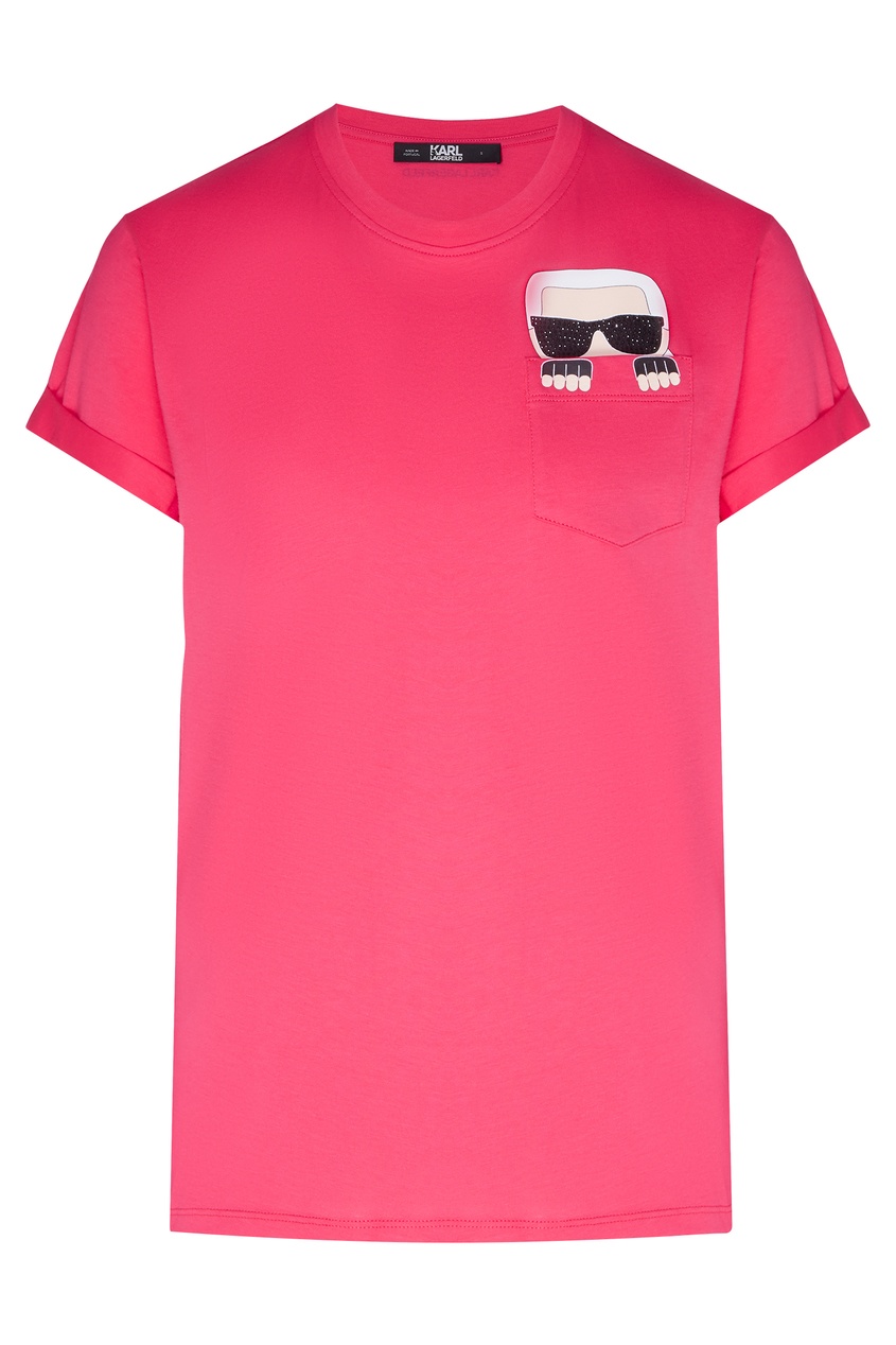 фото Розовая футболка с логотипом и карманом Karl lagerfeld