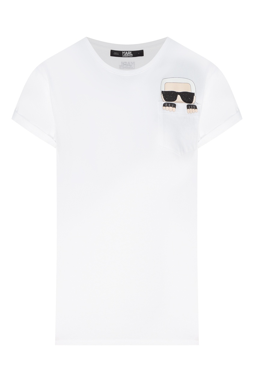 фото Белая футболка с логотипом на кармане Karl lagerfeld
