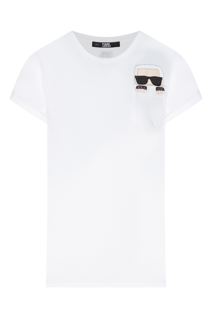 фото Белая футболка с карманом и логотипом Karl lagerfeld