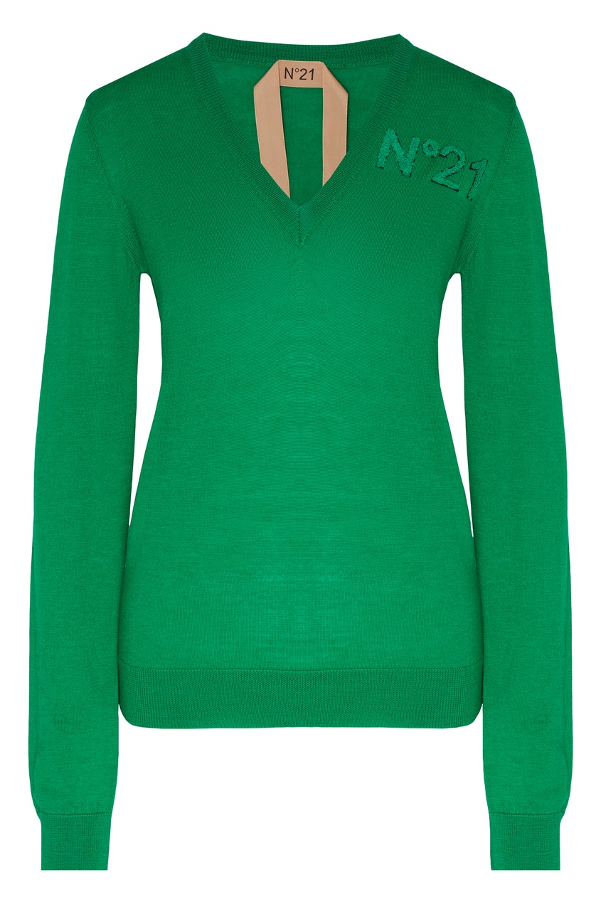 фото Зеленый пуловер с логотипом No.21