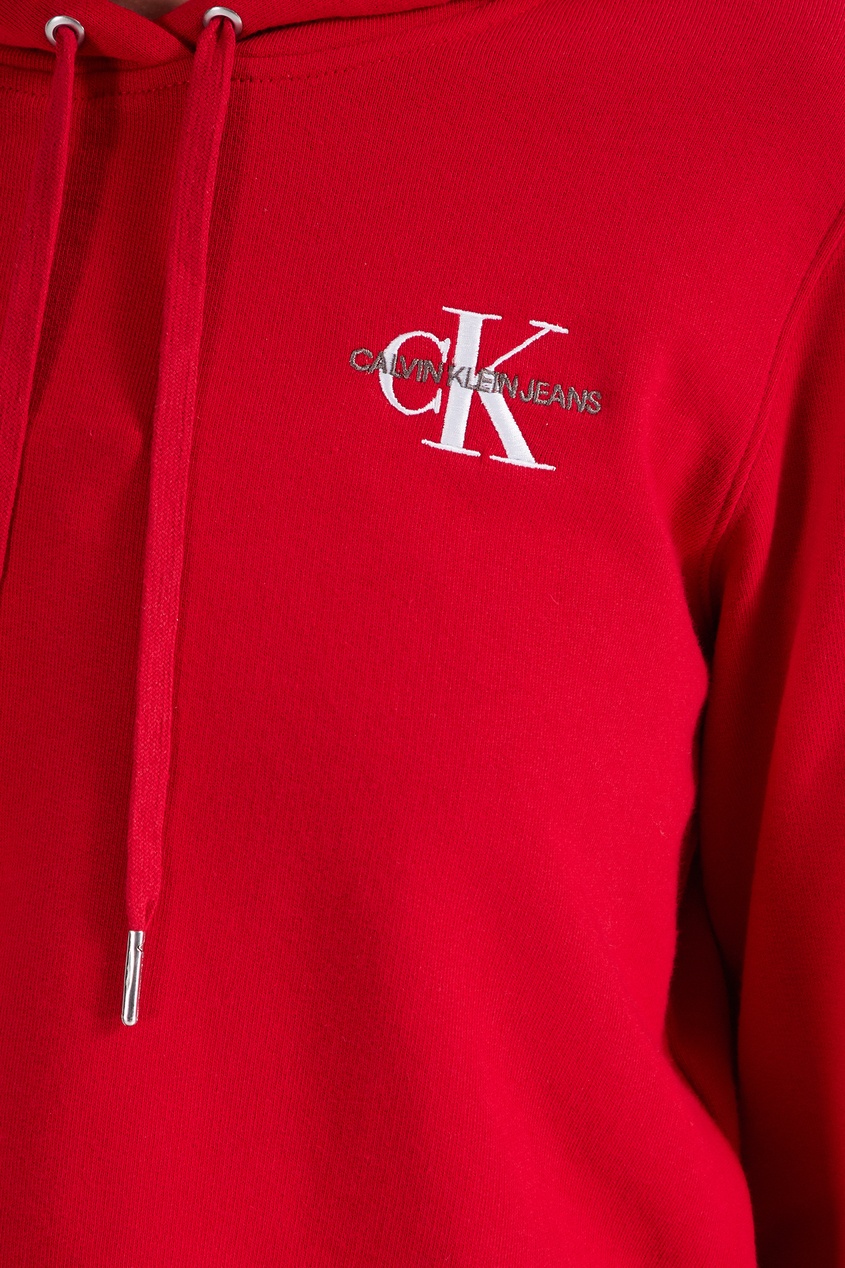 фото Красное худи с вышитым логотипом calvin klein