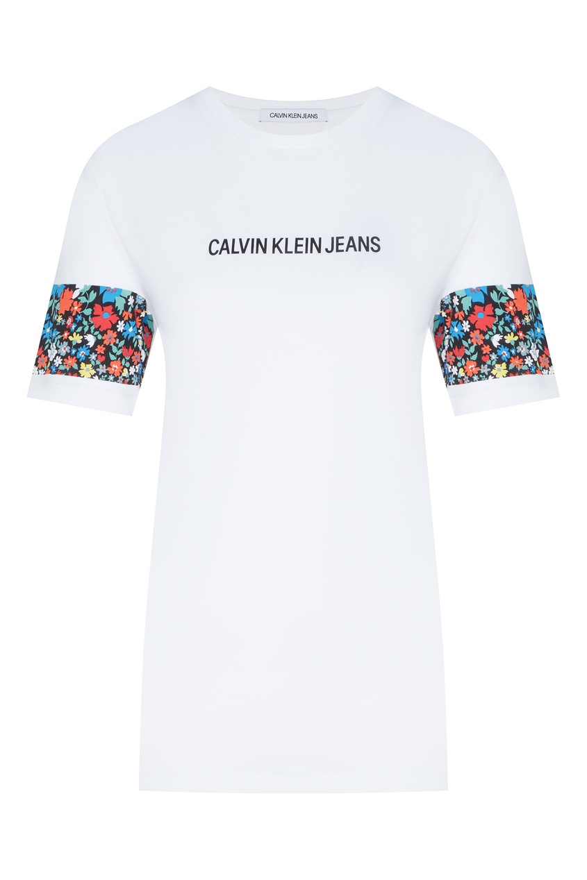 фото Белая футболка с отделкой рукавов Calvin klein