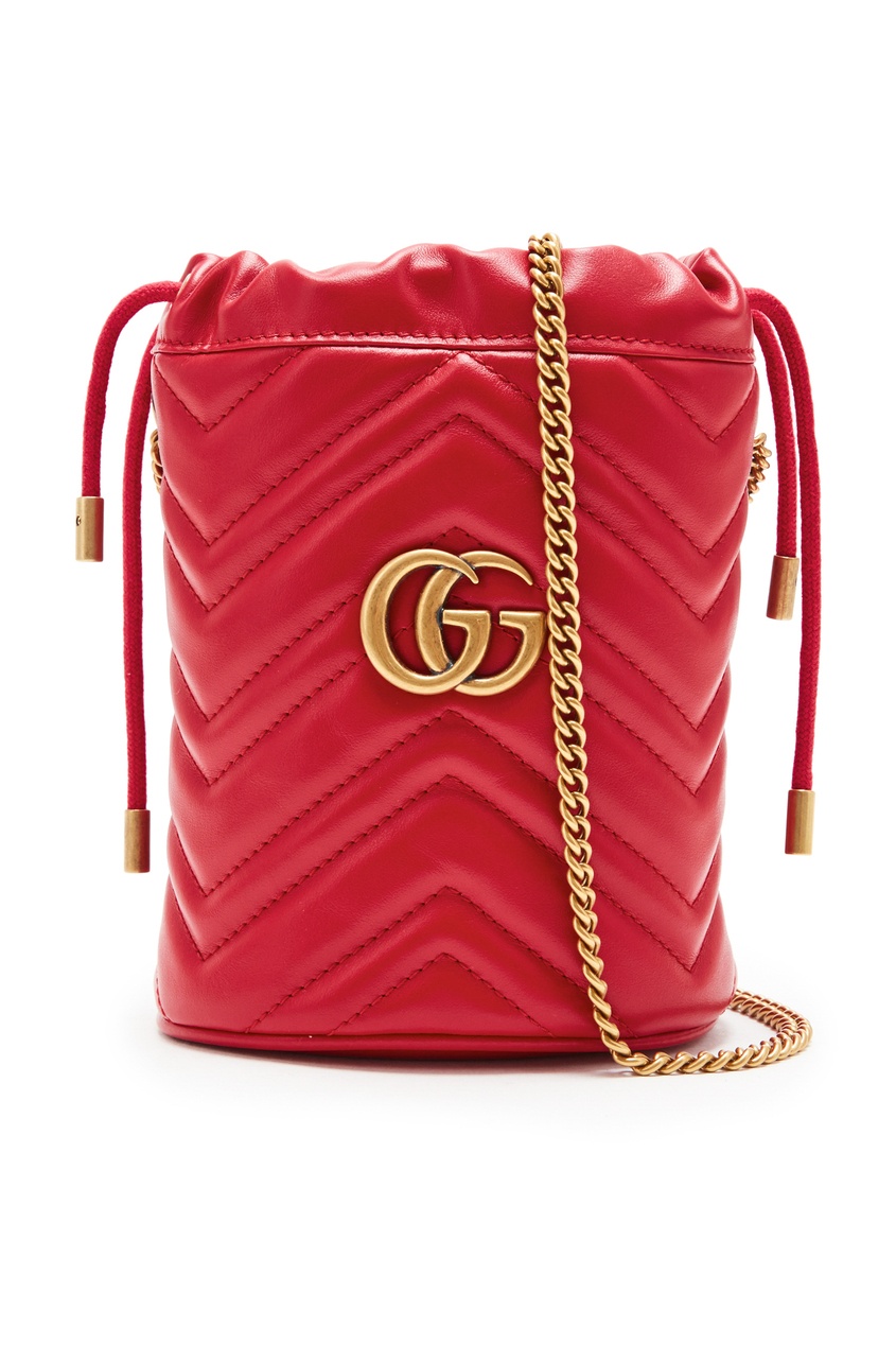 фото Компактная красная сумка-ведро GG Marmont Gucci