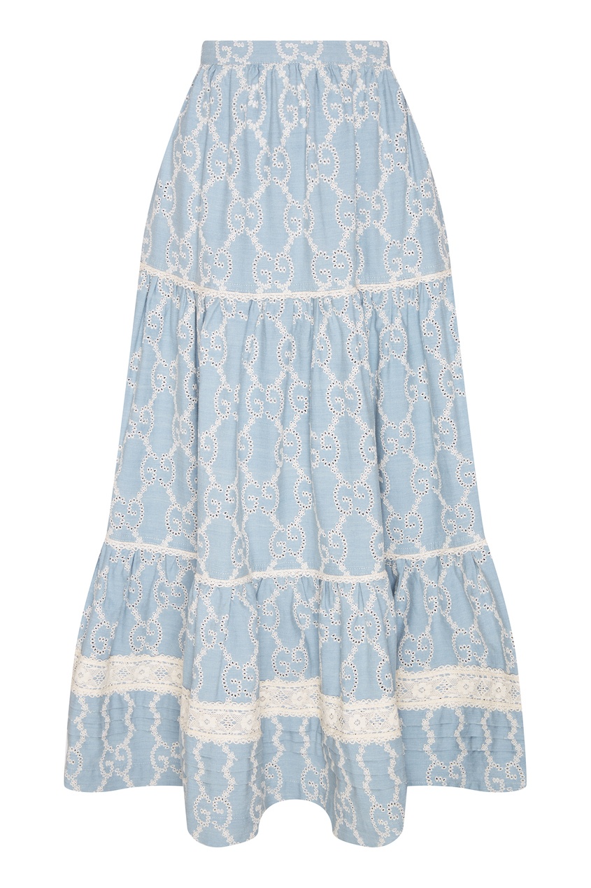 фото Голубая юбка с кружевной вышивкой Gucci