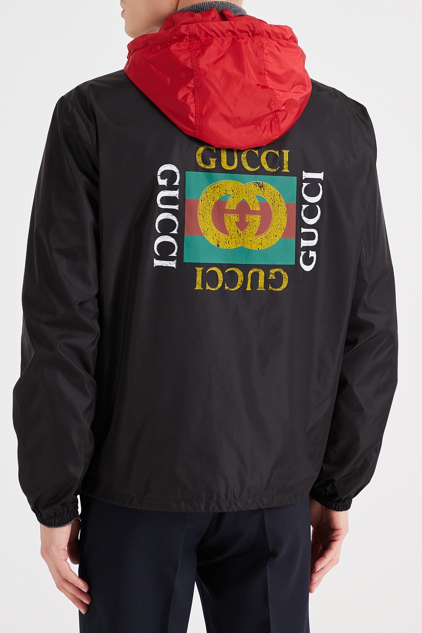 фото Ветровка с контрастным капюшоном и логотипом на спине Gucci man