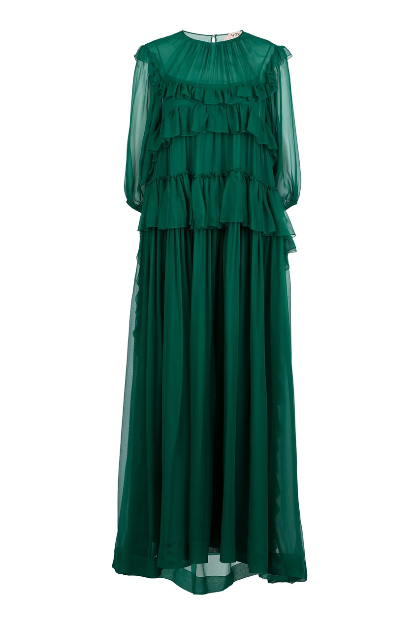 фото Зеленое платье-макси с оборками no.21