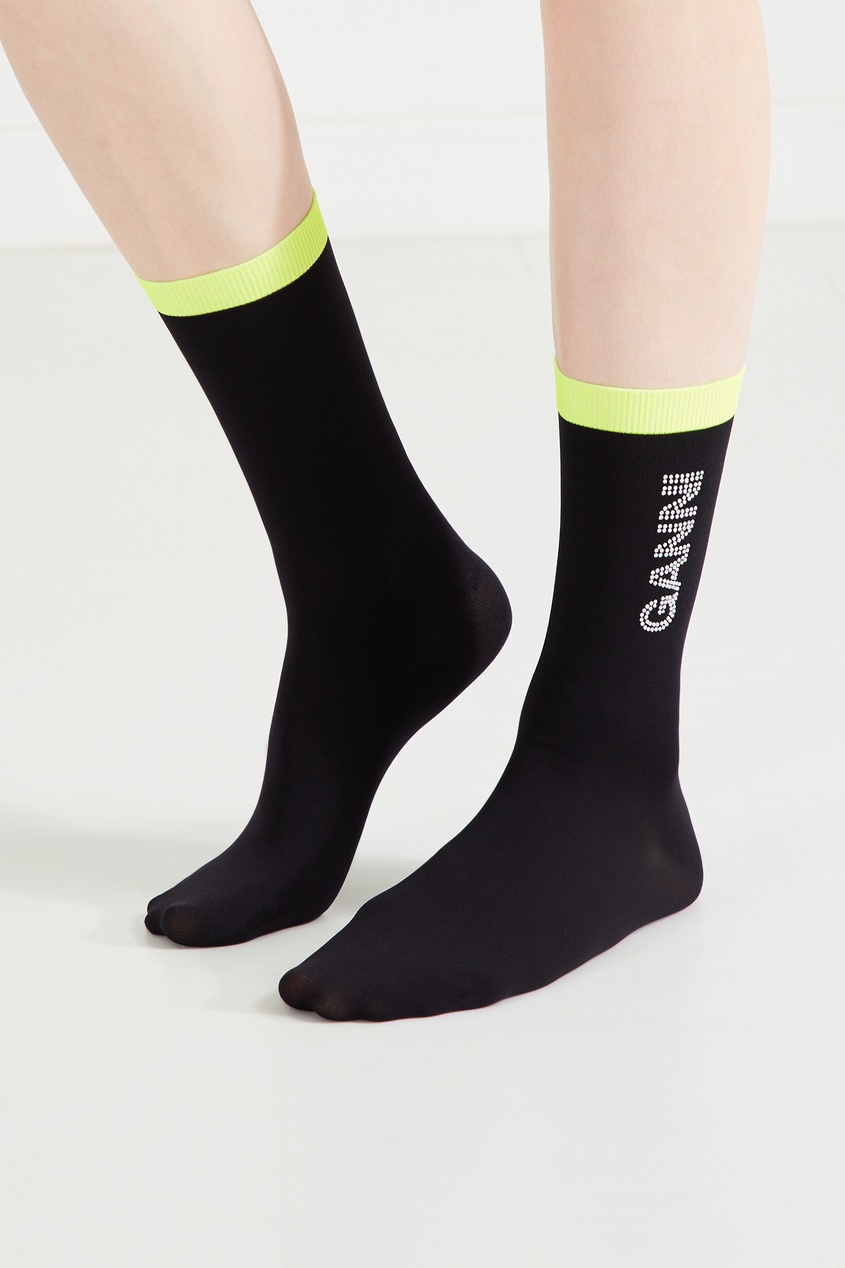 фото Черные носки со стразами ganni