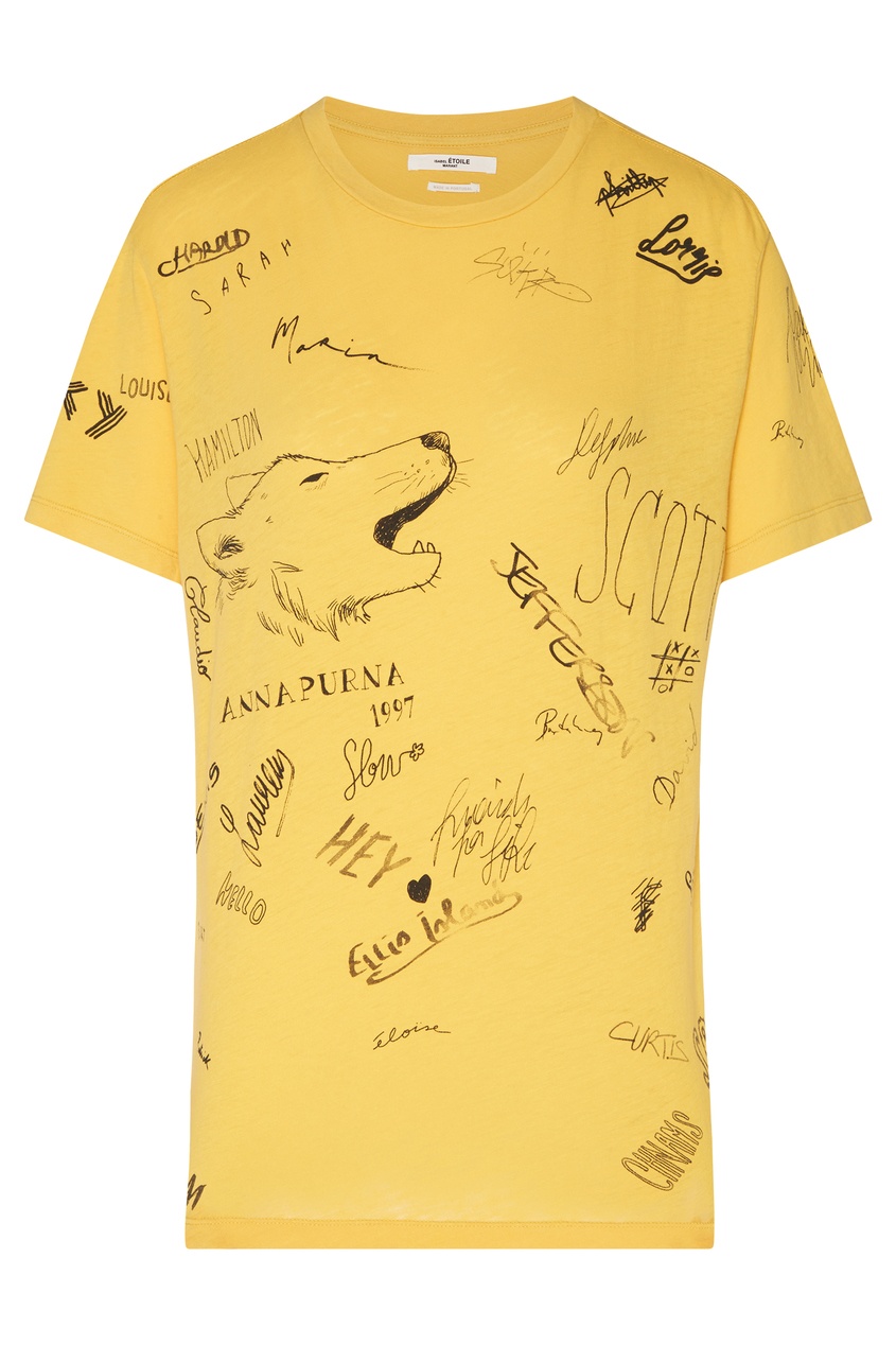 фото Желтая футболка с надписями Isabel marant etoile