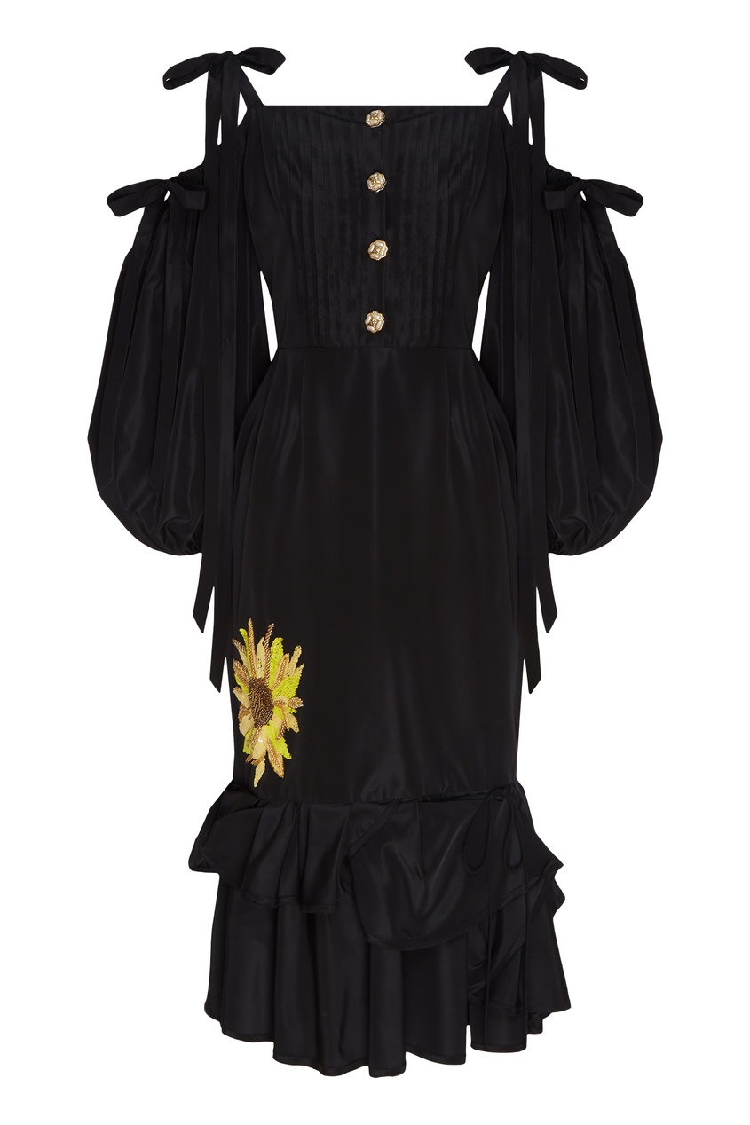 фото Черное платье с вышивкой-подсолнухом maison bohemique