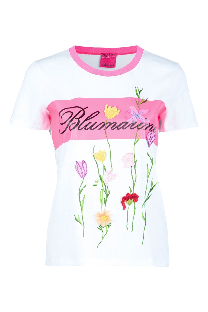 фото Футболка с вышивкой в виде цветов blumarine