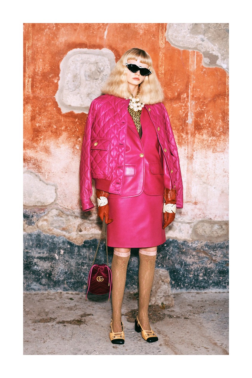 фото Кожаная юбка цвета фуксия Gucci