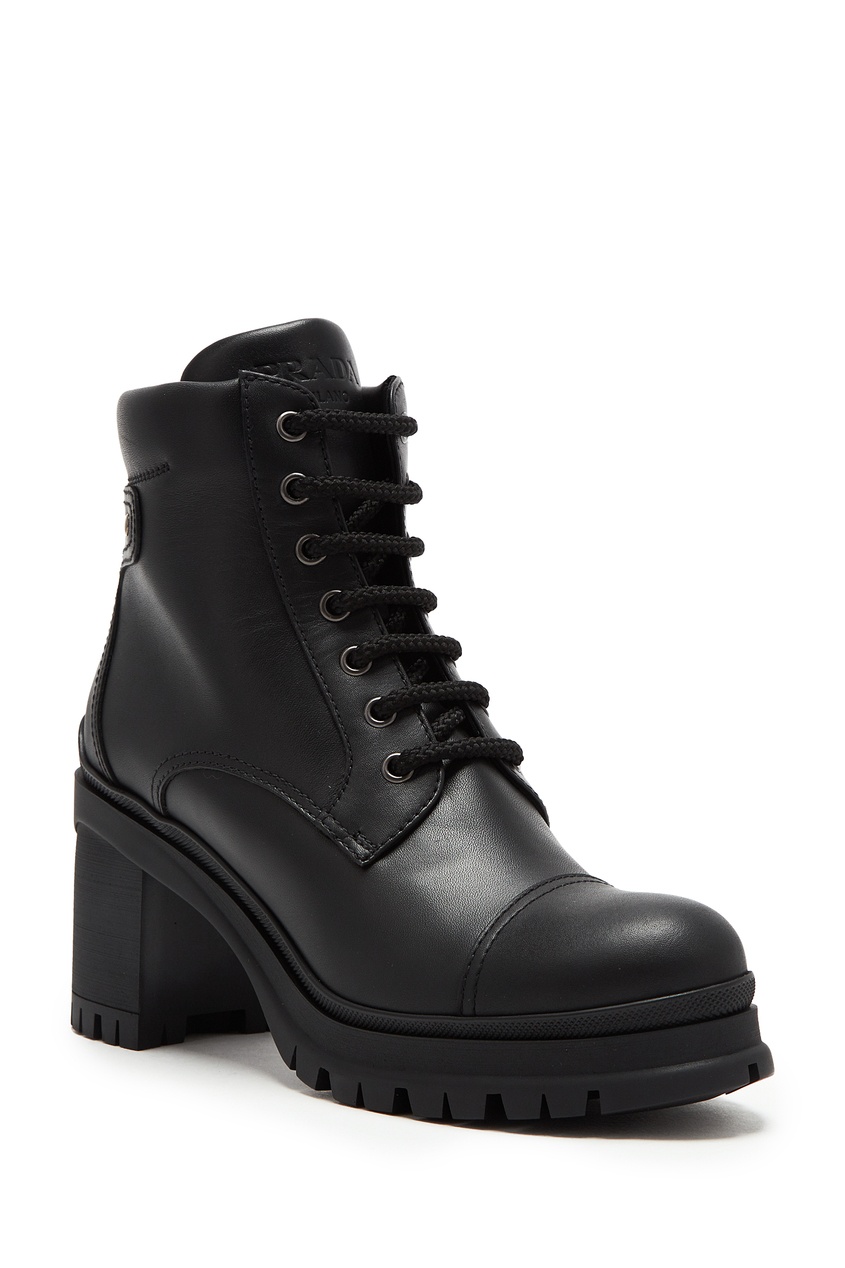 фото Черные кожаные ботинки на шнуровке Prada