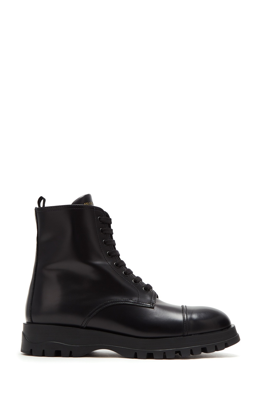 фото Высокие черные ботинки на шнуровке prada