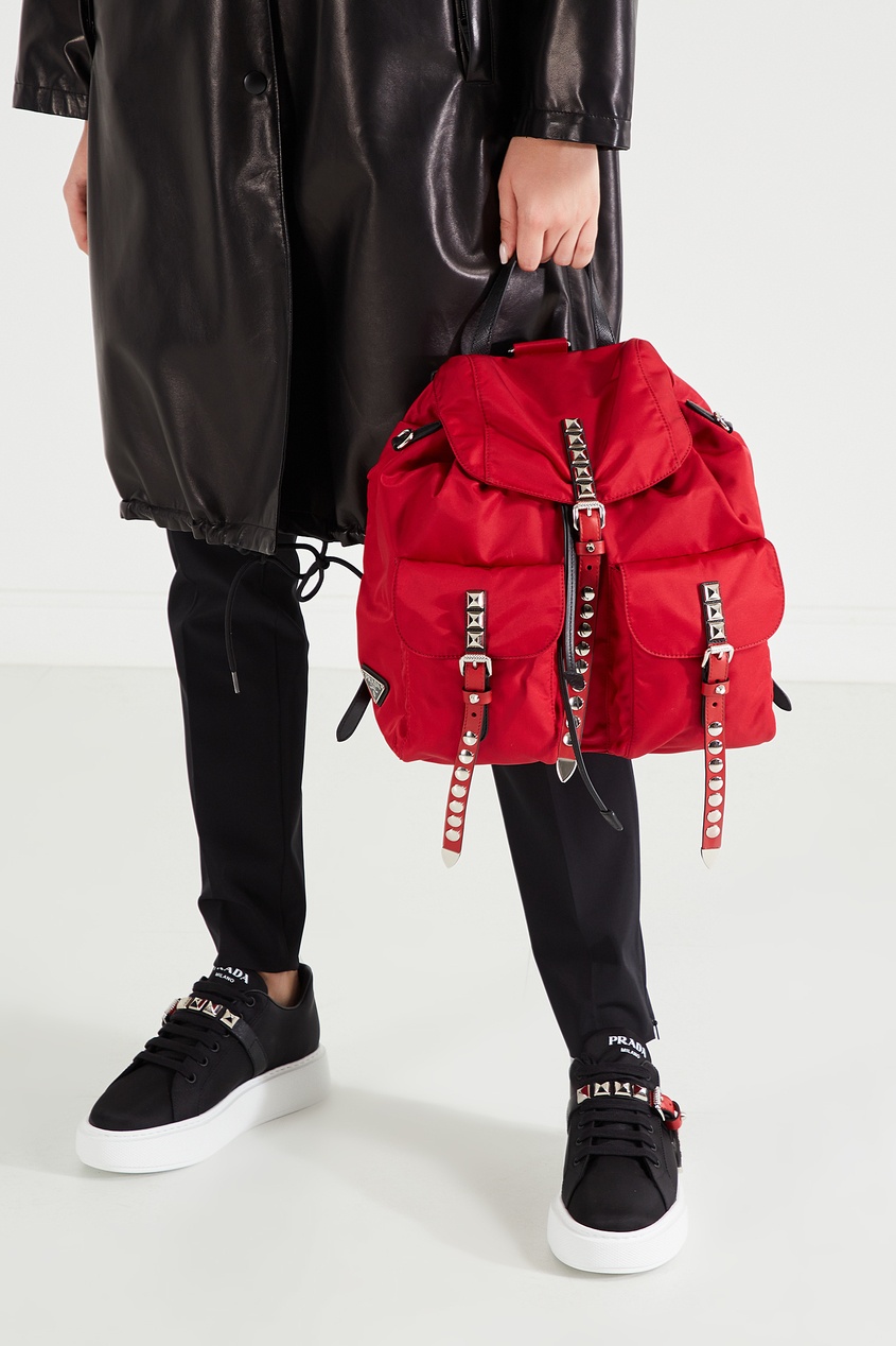 фото Красный текстильный рюкзак Black Nylon Prada