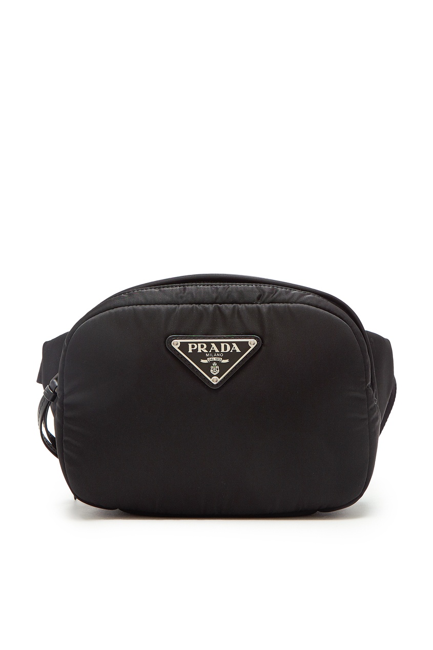 фото Черная текстильная сумка на пояс Prada