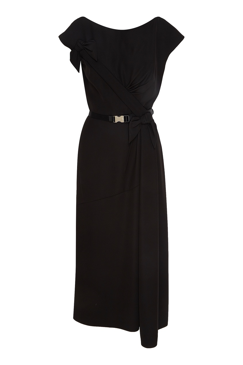 фото Длинное черное платье с бантом Prada