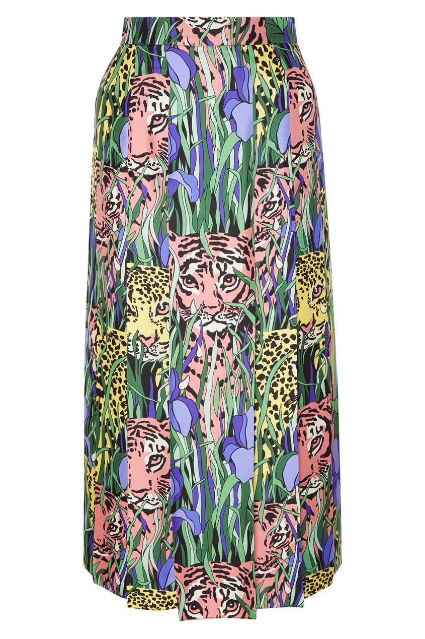 фото Разноцветная юбка с принтом feline garden gucci