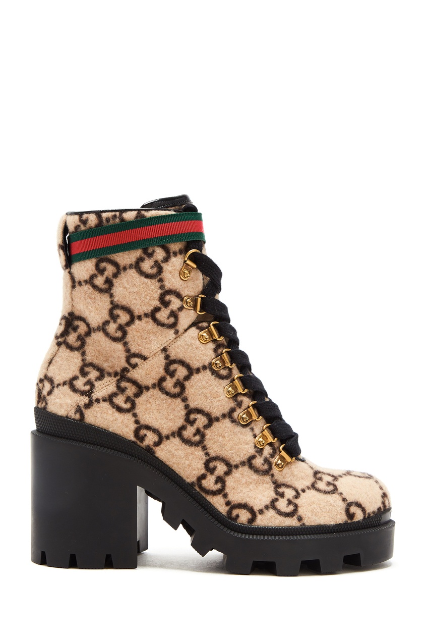 фото Бежевые ботинки со шнуровкой и монограммой GG Gucci